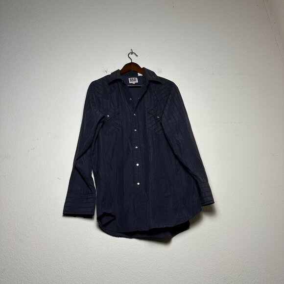 VTG Ely Cattleman 90s Button Up Dress Shirt Men 17 Black Western Cowboy Punk Y2K - Picture 1 of 13